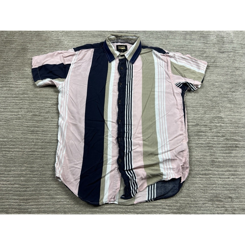 Eighth Avenue Shirt Mens Small Multicolor Striped Viscose Button Up Short Sleeve